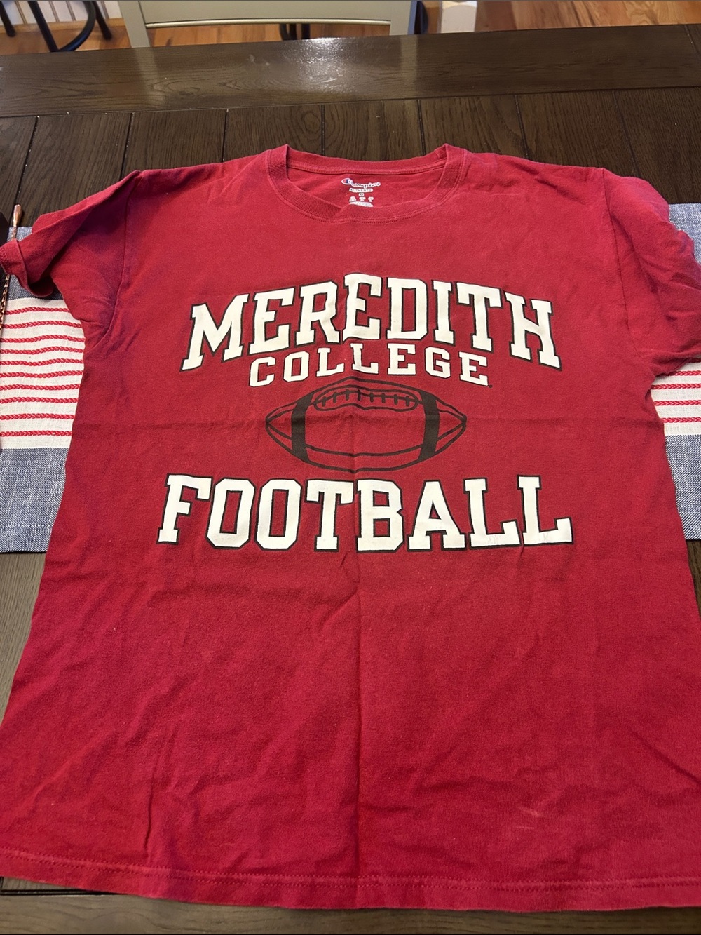 Meeedith College Red Football Graphic Tee